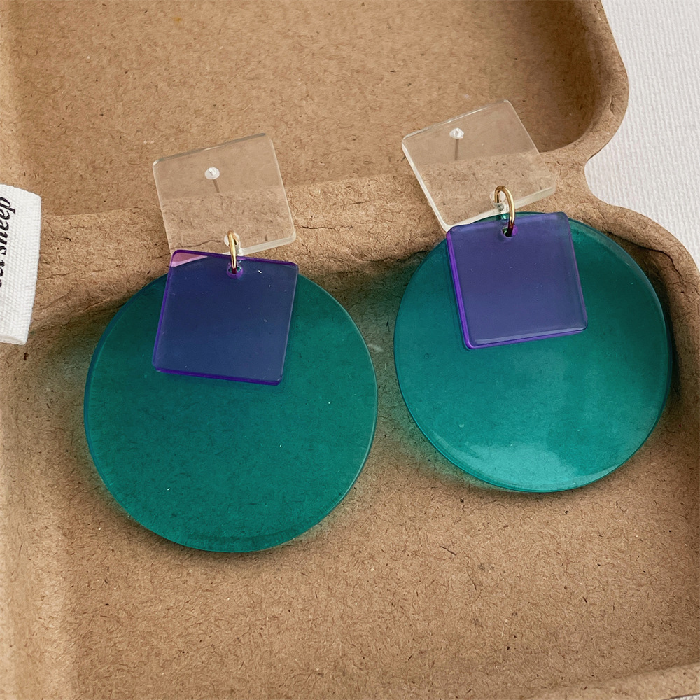 19g Weight Copper Alloy Ear Needle Material Drop Earrings Classification 1 Pair Quantity Daily Occasion Acrylic Material Round, Square Pattern Women's Gender Simple Style Style Tassel, Laser Craft 1 Pair Simple Style Round Square Acrylic Drop Earrings 10