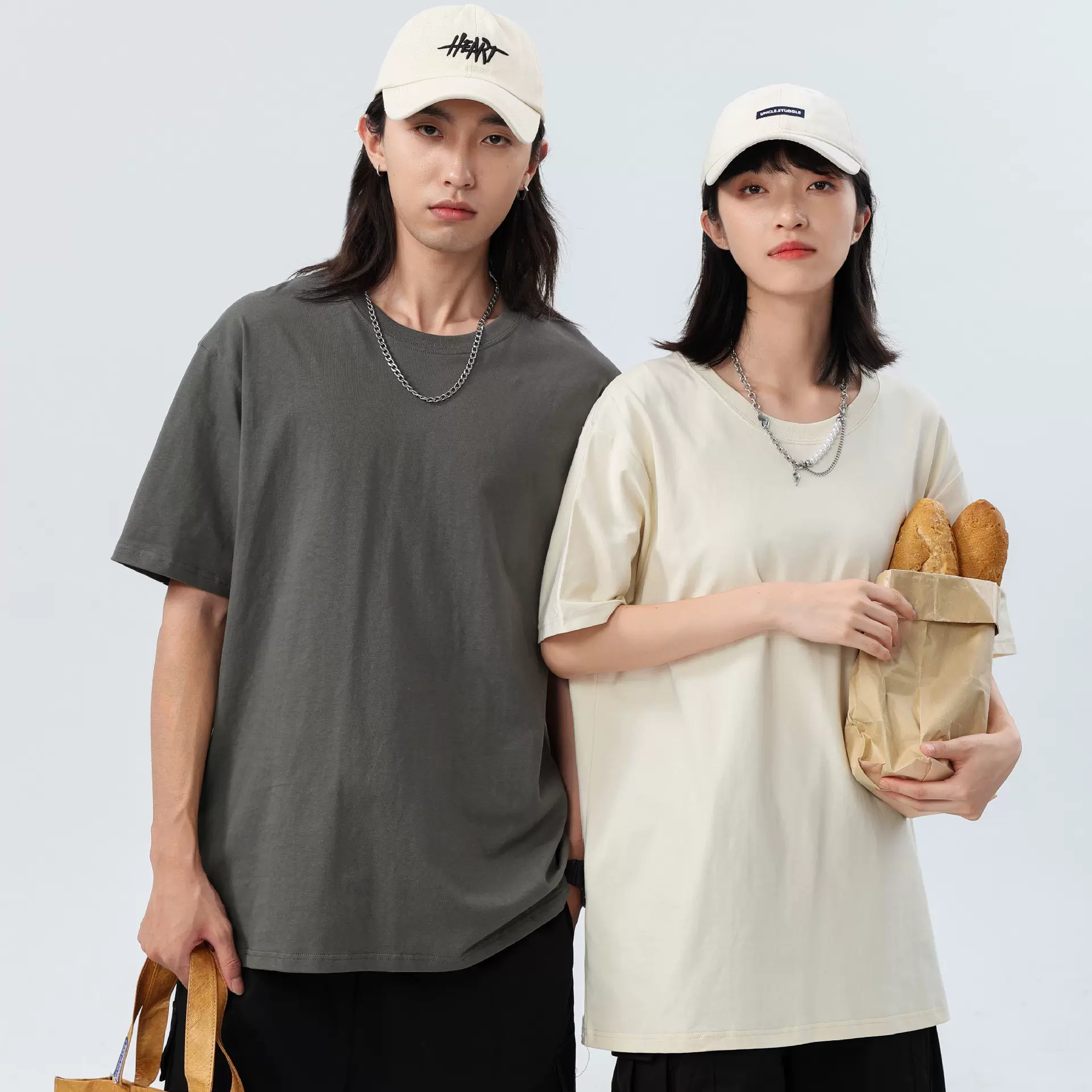 重磅T恤240克7A抗菌高品质新疆长绒棉上衣微落肩宽松版情侣装净版