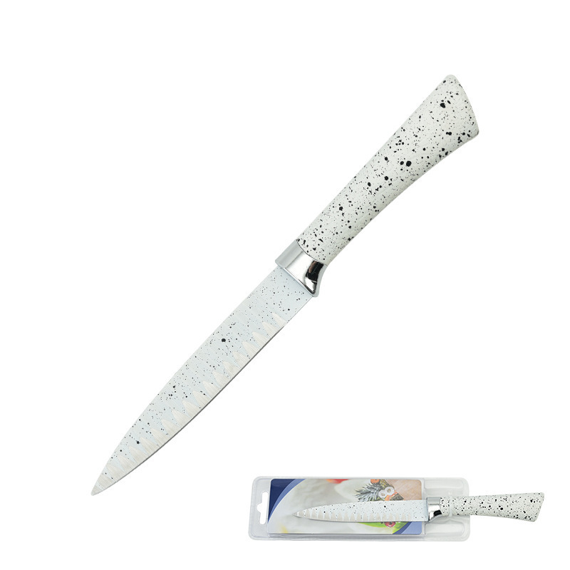 Comercio exterior caucho y plástico, mango de herradura, patrón ondulado, cocina de acero inoxidable, cuchillo doméstico, juego de cinco piezas, succión de doble cara al por mayor