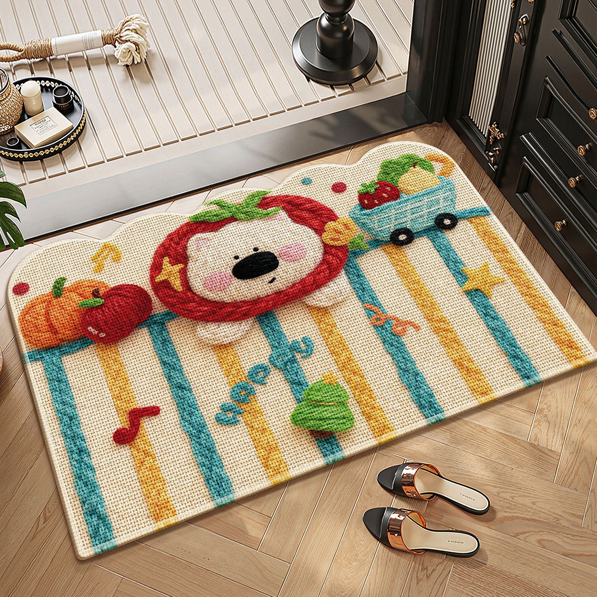 Cartoon lino tejido alfombra de baño alfombra roja absorción de agua puerta de baño alfombra antideslizante alfombra gruesa