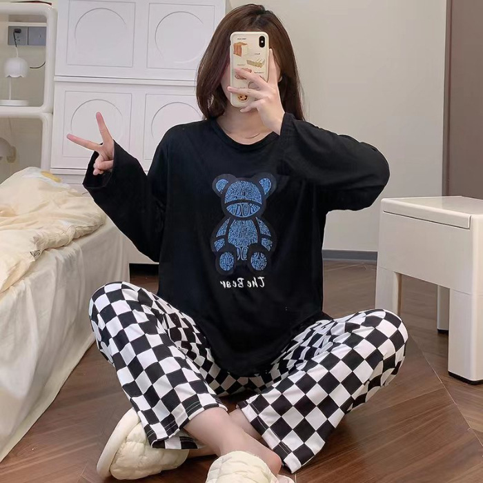 春秋の新型丸首のミルクの糸の長袖の甘くてかわいい漫画のカジュアルなパジャマの女性の家の服は外に着ることができます。|undefined