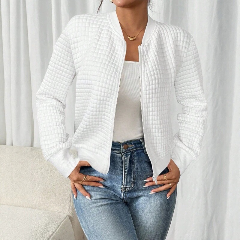 2026 White Quilted Short Jacket for Women, Korean Style Casual Baseball Jacket, Spring and Autumn Fashion Versatile Top, in Stock