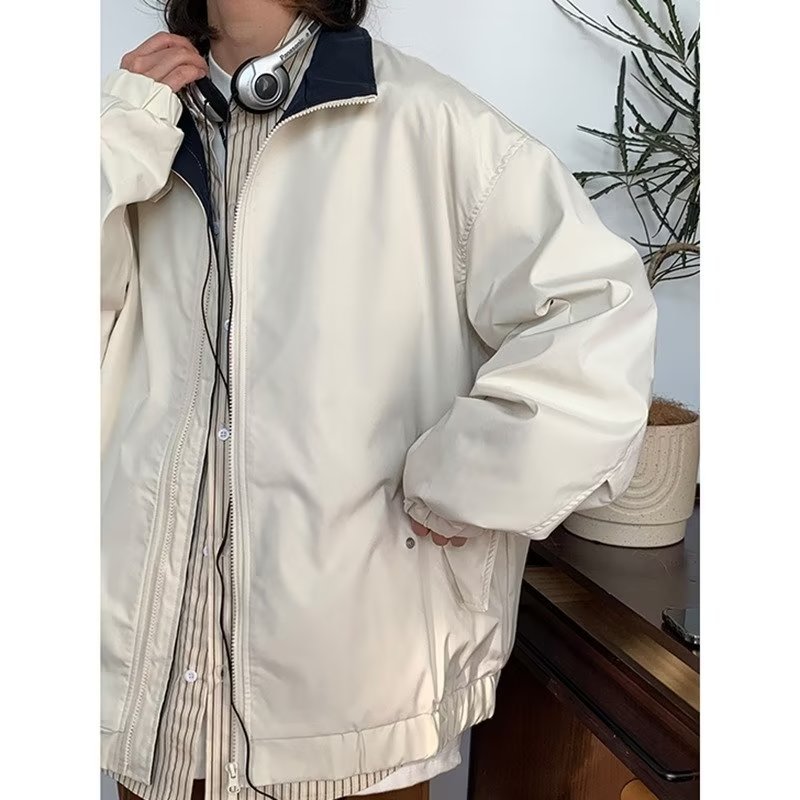 Spring and Autumn New Simple Polo Collar Work Jacket for Men and Youth Unisex Loose Versatile Coat Trend_voghion.com