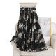 Women's Skirt Summer Retro Ice Silk Printed Mother's Skirt Covers the Flesh and Looks Slimming, Fashionable High-Waisted Long Skirt