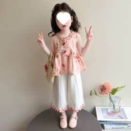2026女童背心碎花套装上衣洋气两件套夏季新款吊带韩系女儿装潮童