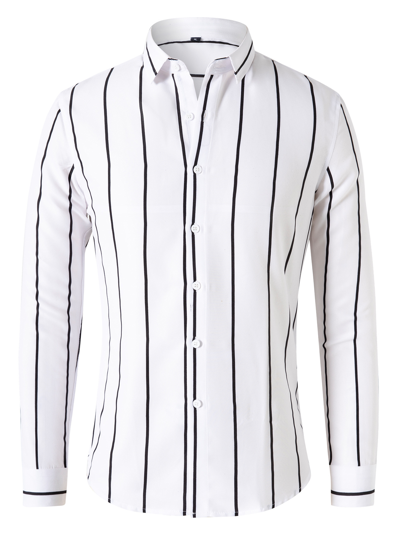 Camisa a rayas de corte ajustado estilo coreano, nueva tendencia 2026, para hombre, manga larga, comercio transfronterizo, camisa de moda juvenil.