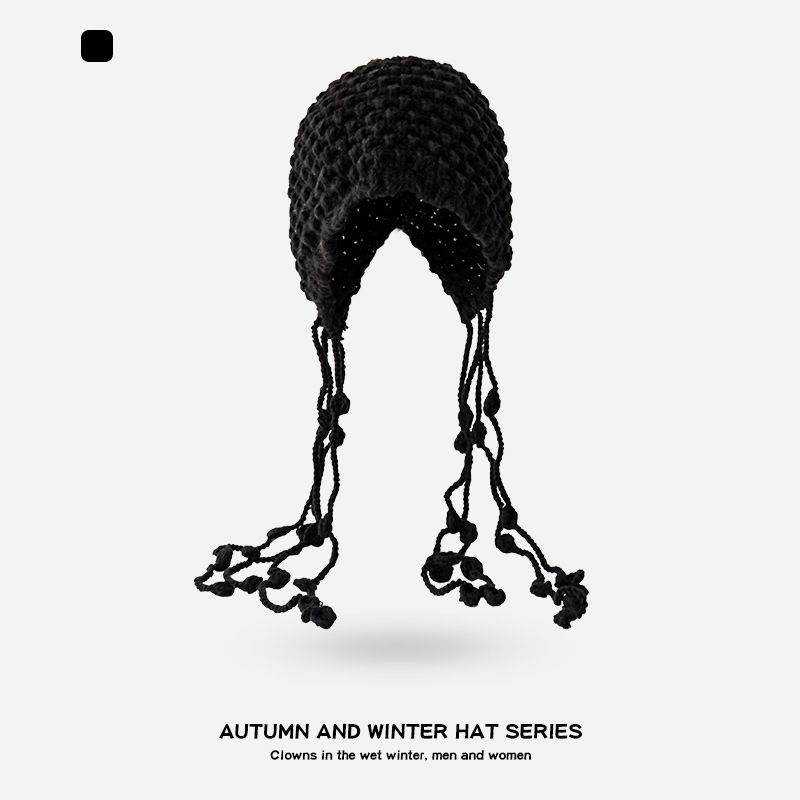 Año nuevo sombrero rojo otoño e invierno cálido lana borla dulce lindo suéter sombrero hecho a mano de punto orejeras cap