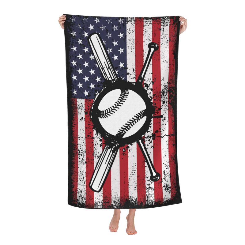 Baseball Vintage Beach Towel Microfiber Quick-drying Bath Vintage American Flag Large Towel Soft Lightweight Pool