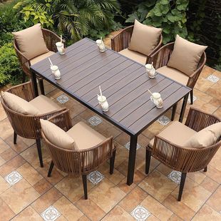 Outdoor Table and Chair Courtyard House Garden Pe Rattan Chair Leisure Terrace Anti-Corrosion Plastic Wood Table Combination Outdoor