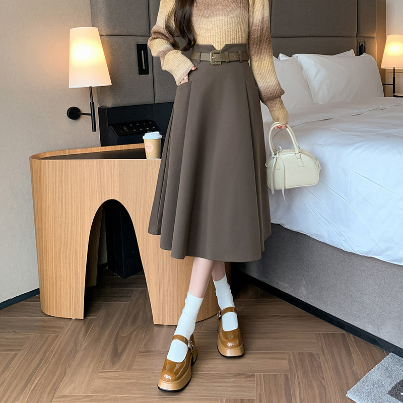 现货毛呢半身裙女2025秋冬款中长款显瘦遮胯呢子高腰大摆a字长裙|undefined