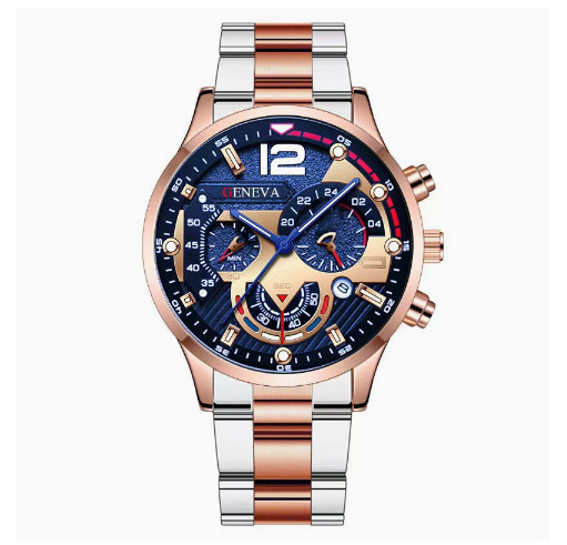 Reloj de cuarzo con calendario de banda de acero para hombre transfronterizo, reloj de cuarzo con puntero luminoso deportivo, reloj para hombre, oro rosa y hierro