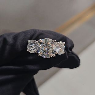 European and American 6 Carat Three-Stone Moissanite Proposal Ring 925 Silver Closed Ring High-End Luxury Cross-Border Exclusive Wholesale