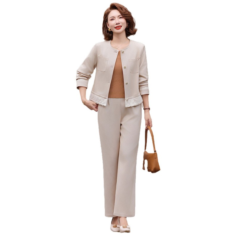 中年妈妈秋装外套贵夫人上衣中老年女春秋阔腿裤两件套装一件代发|undefined