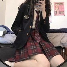 日系学院风jk制服黑色西装外套学生秋冬西服衬衫百褶裙三件套装女