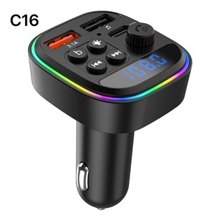 Cross-border wholesale C16 Bluetooth MP3 new car charger USB/3A/typec/TF/colorful lights