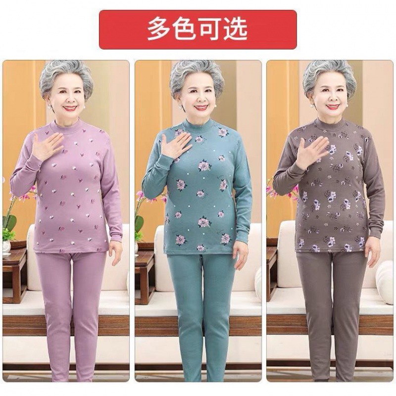 중노년 여성 가을옷, 긴 내복, 면 투피스 슈트, 어머니용 면 스웨터, 보온 속옷, 할머니 린넨 의류 및 린넨 바지