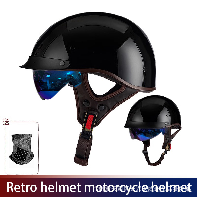 Retro Half, Ha Lei Motosiklet kaskı (dəbilqə) - 015-gloss-black-with-mask-m
