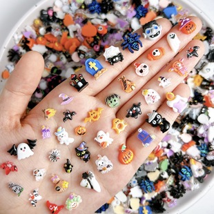 New Trendy Cross-Border Halloween Cartoon Nail Art Accessories Mini Resin Nail Polish Pumpkin Head Ghost Mixed Rhinestones