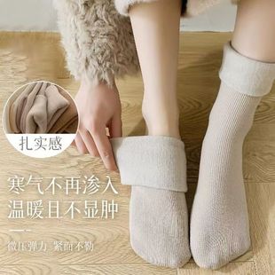 Snow socks women's autumn and winter socks fleece-lined thick warm stockings solid color earth color floor winter protection