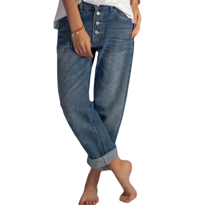 Jeans Rectos para Mujer de Mezclilla de Algodón y Poliéster, Cintura Alta, para Uso Casual image 7