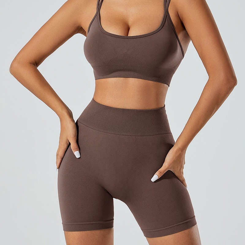 Nueva ropa interior deportiva de recolección sin costuras transfronteriza, pantalones de yoga de cintura alta y glúteos, ropa de fitness para correr, traje de yoga deportivo