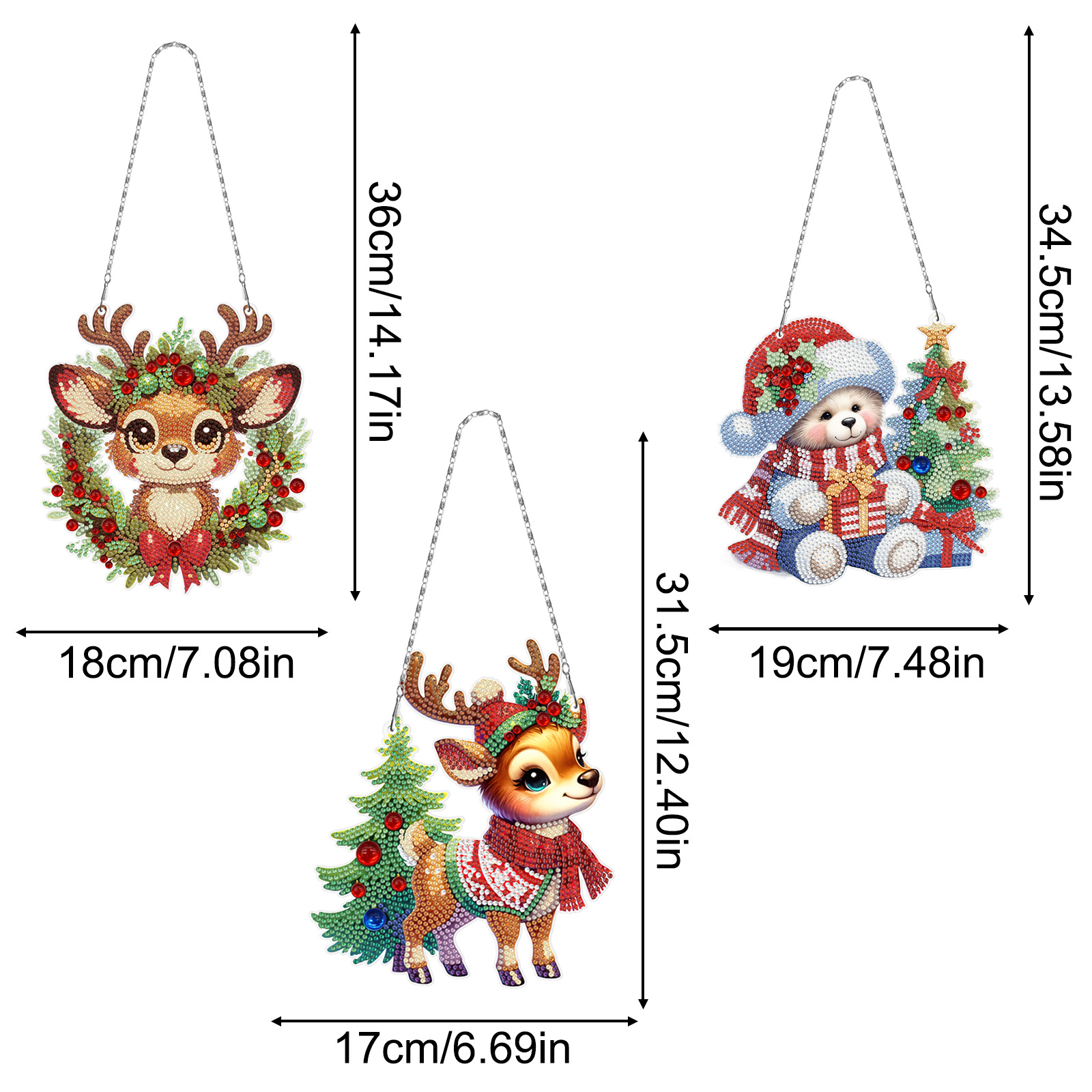 Diamante pintura perimetral DIY anillo 3 piezas juego de dibujos animados colgante genio Navidad sala de estar decoración de pintura distribuible