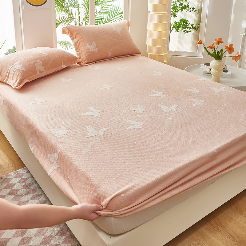 2024 nuevo estilo de terciopelo de leche de terciopelo tallado de color sólido, funda de colchón de funda de colchón