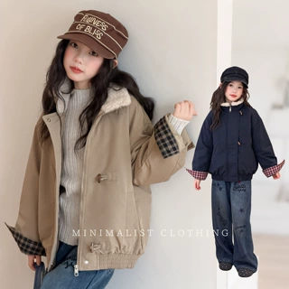 女童冬装外套加厚夹棉2026新款洋气韩系牛角扣上衣儿童棉服女孩潮