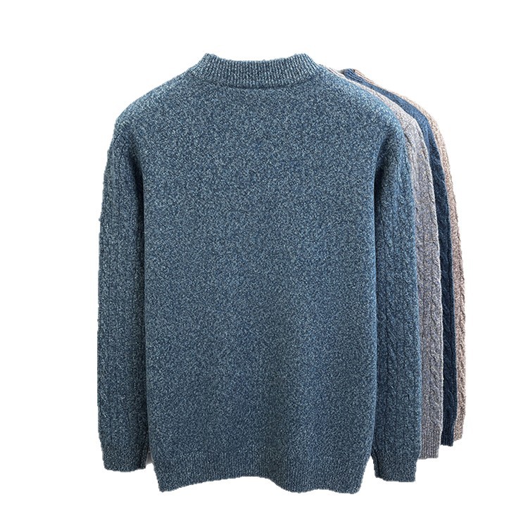 Hombres cuello redondo otoño invierno jersey Jacquard de punto de color sólido engrosado de mediana edad universal top jersey de torsión