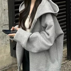 连帽卫衣女春秋oversize薄款拉链开衫外套宽松韩系慵懒chic风上衣