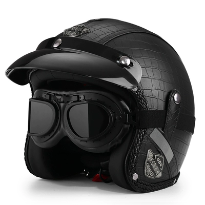 Motosiklet dəbilqələri | locomotive warm half helmet autumn - m-crocodile-pattern-black-black-mirror-free-brim-face-towel