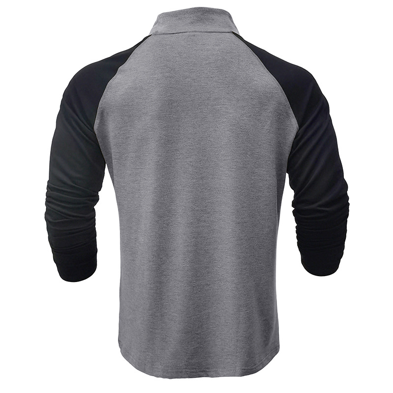 long sleeved zippered high neck sweatshirt Men's pullover color matching standing collar outdoor sweater_voghion.com