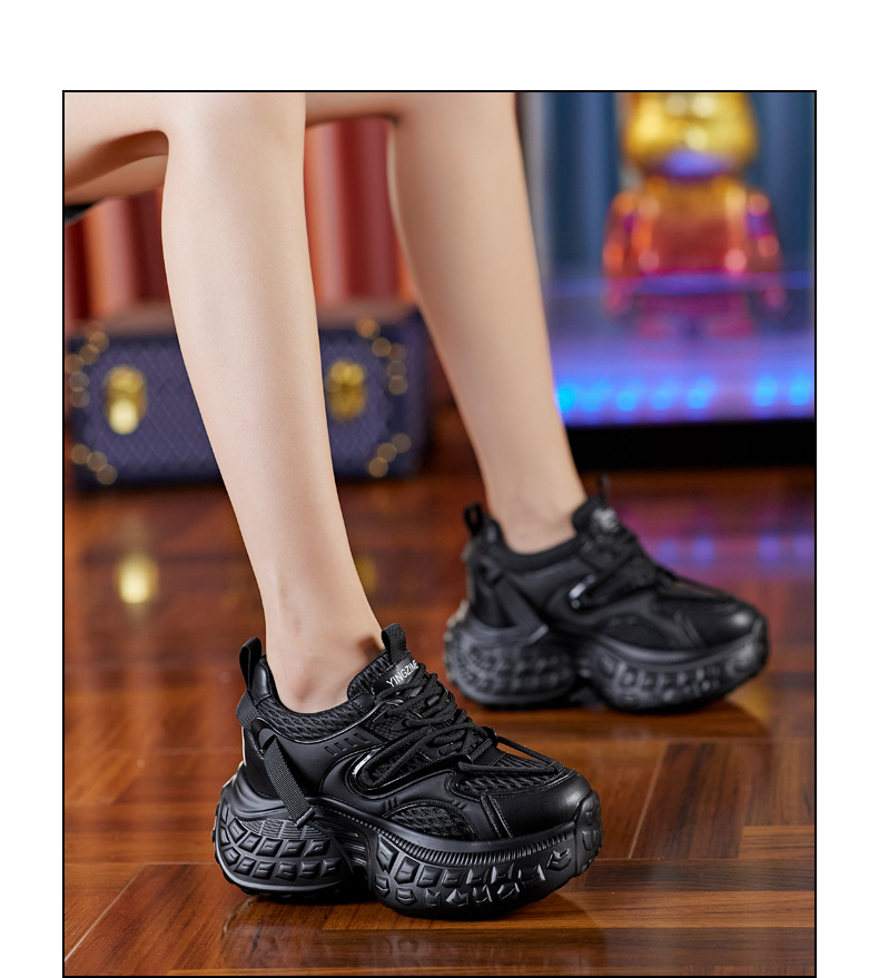 Giày sneaker nữ chunky đế dày độn cao, mặt lưới thoáng khí mùa hè thu — Màu be chi tiết 12