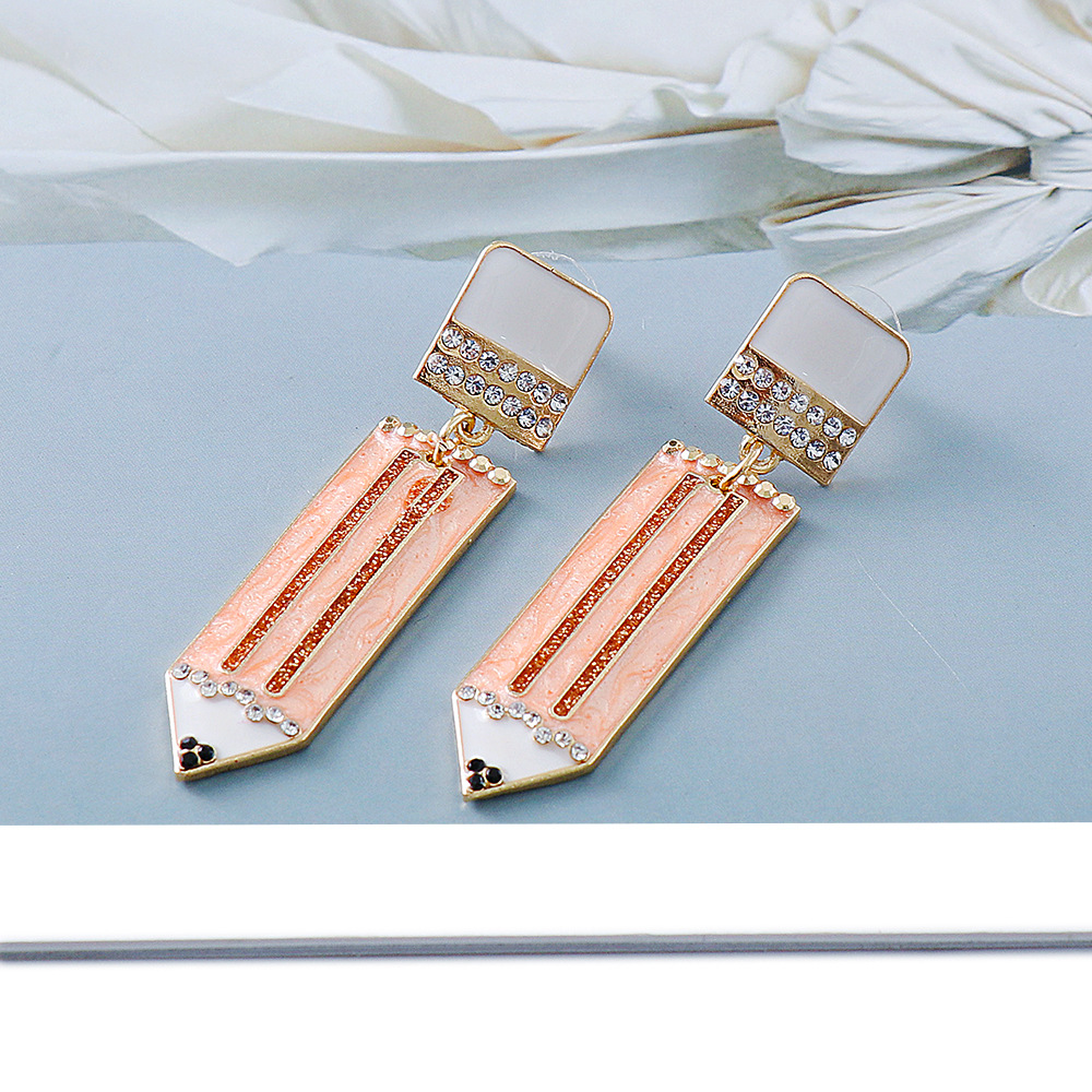 Korean Style Personality Creative Cute Pencil Diamond Earrings display picture 3