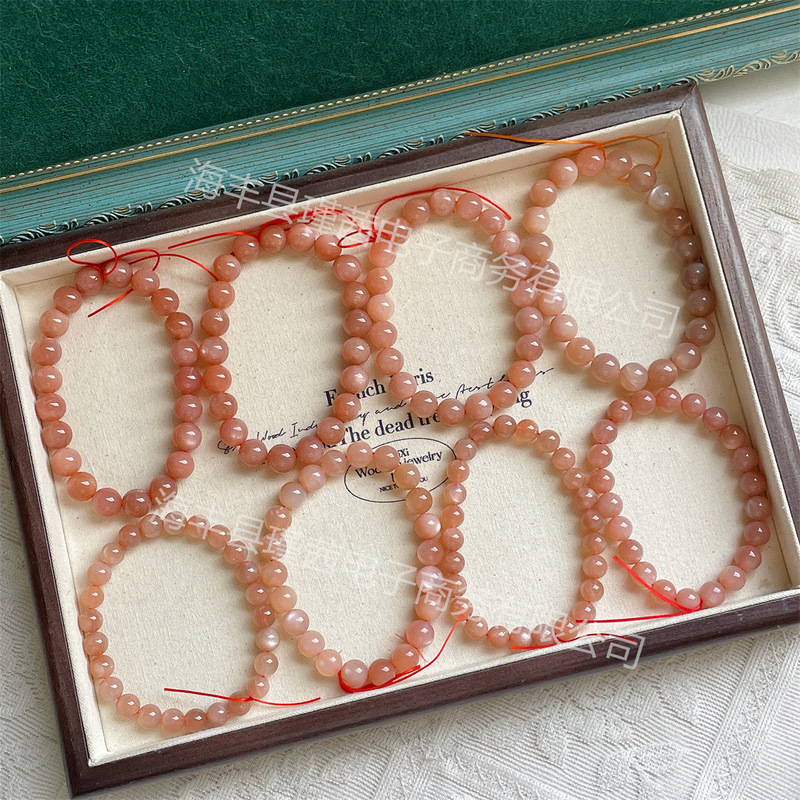 Factory direct single ring round beads beaded material natural orange moonstone bracelet daylight stone moonstone DIY bracelet