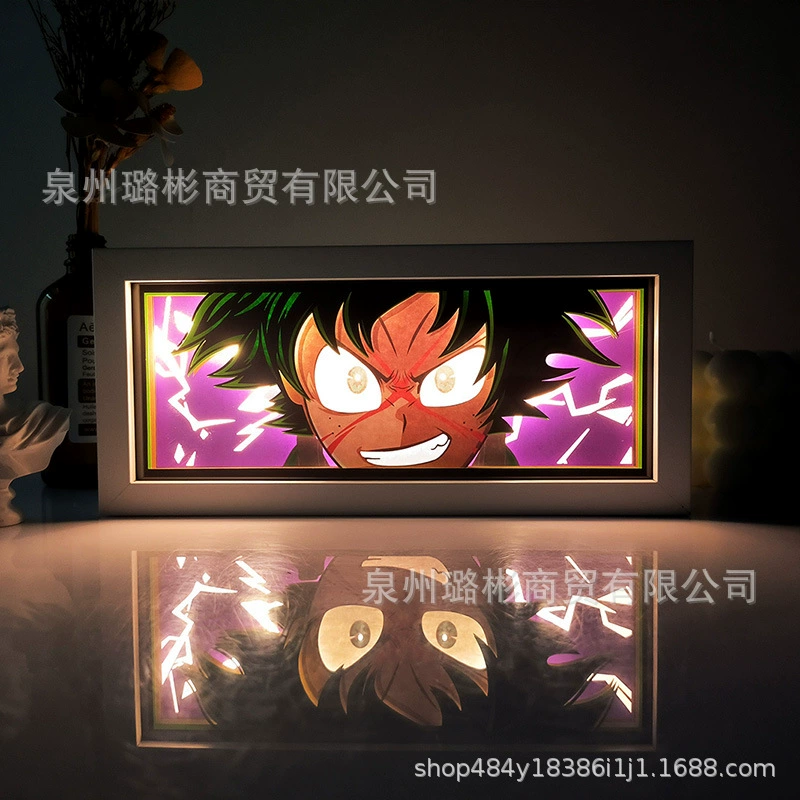 Бумажный резной светильник One Piece Luffy, деревянная рамка, настольный ночник, монохром/ RGB