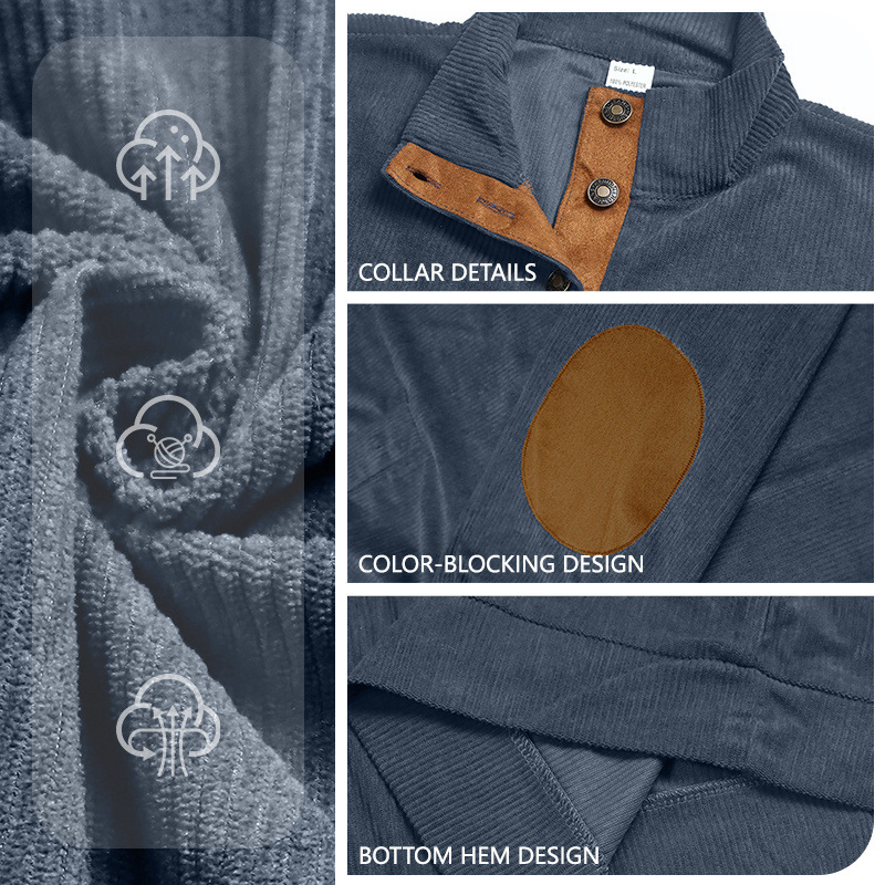 Nuevo cross-border otoño y invierno tamaño europeo cuello de manga larga camisa casual Amazon tejido de terciopelo overhead Henry suéter hombre