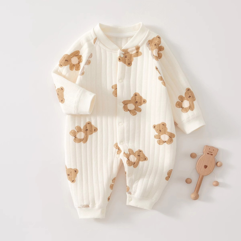 婧麒婴儿连体衣保暖春装夹棉婴幼儿宝宝衣服秋冬爬服哈衣薄棉套装|undefined