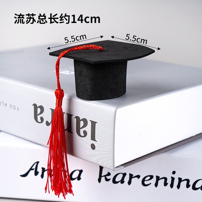 Mini sombrero de graduación de fieltro con flecos, decoración para muñecas y botellas de vino, ramo