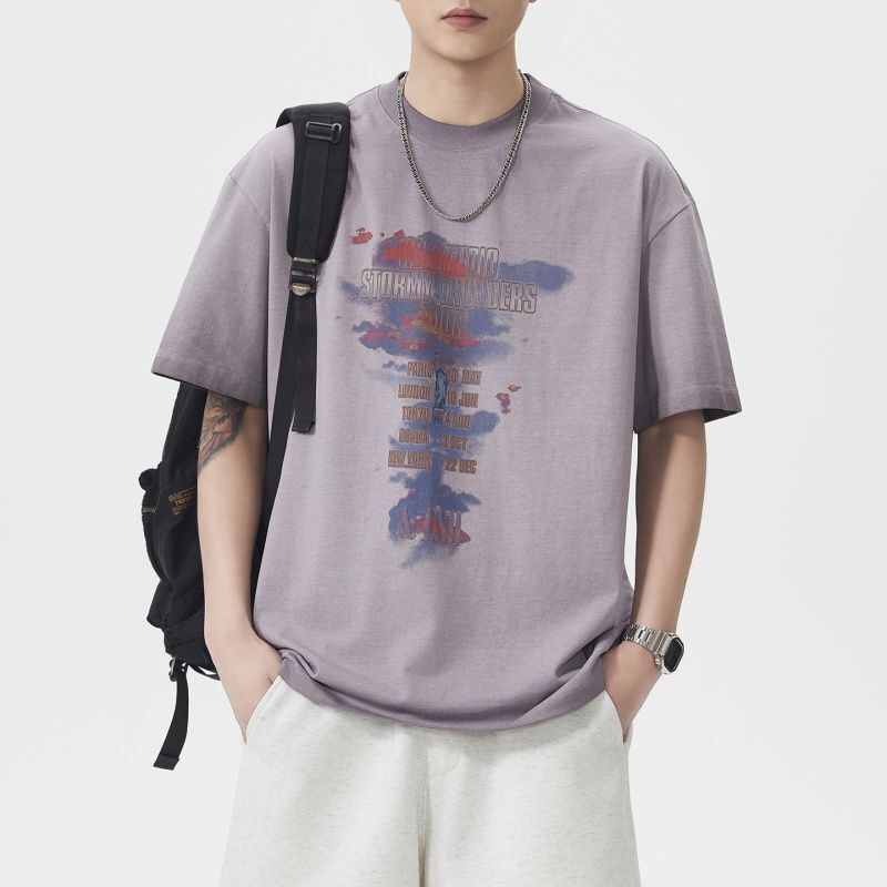 Z8178 Trendy Brand Heavyweight T-Shirt for Men, Short Sleeve, Size 98