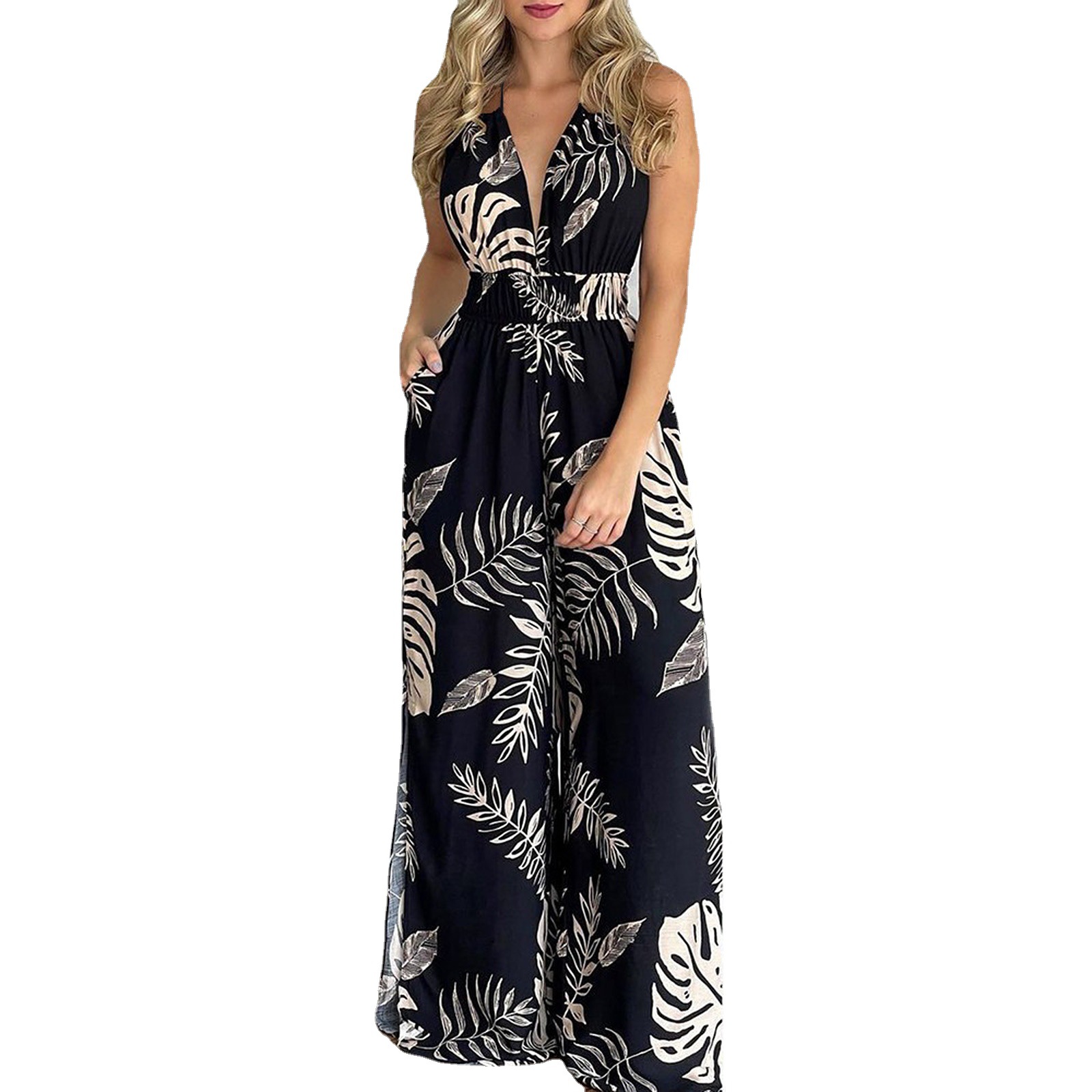 2025 Amazon Summer New Independent Site European and American Cross-Border Export Women's Tiktok Printed Colorful Jumpsuits