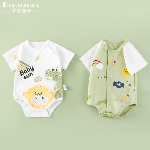 Bag fart clothing baby summer clothing triangle cartoon harem short-sleeved jumpsuit newborn male and female baby clothes summer thin section