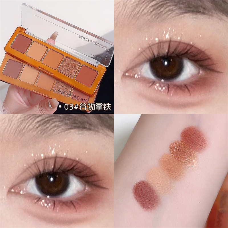 Sombra de ojos de cinco colores Rich Bear, puré de papas fino y nacarado fino en polvo, sombra de ojos de color tierra barata al por mayor