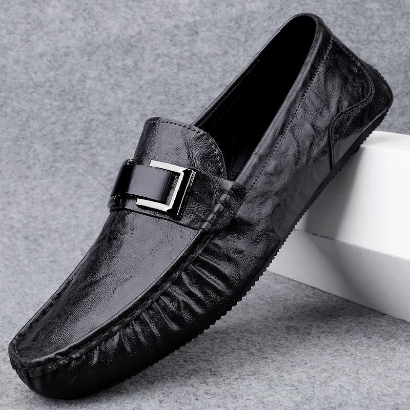Zapatos de lujo ligero Bean para hombres de cuero genuino 2025 nuevos zapatos de estilo perezoso marca de moda impresión informal británica zapatos Lefour