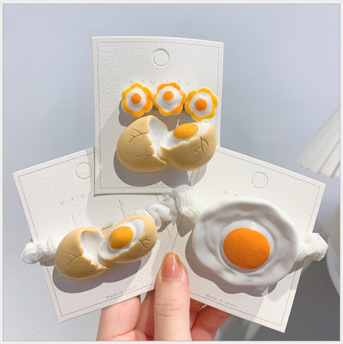 Childlike and cute poached egg omelette egg bb hairpin bangs clip girl internet celebrity hairpin rope circle hair accessories
