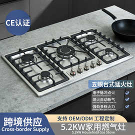 跨境燃气灶五头灶厨房家用多头燃气灶不锈钢燃气灶钢化玻璃台嵌灶