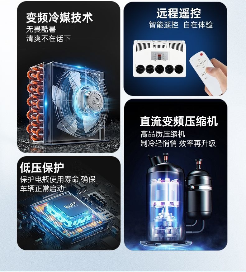 24V Vehicle Air Conditioner 12V Electric Dc Inverter All-In-One Unit for Parking Cooling, High-Efficiency Energy-Saving Truck Essential