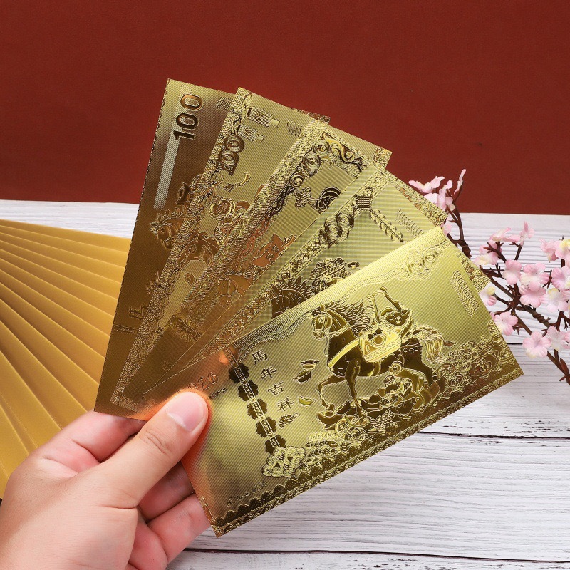 马年金钞百元金箔纪念钞亚克力壳红包利是封保险银行节庆引流礼品