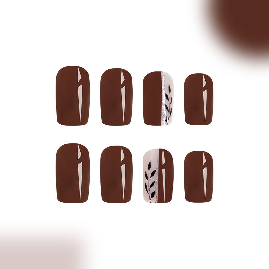 Short bright face Europe and the United States cross-border foreign trade autumn and winter deciduous glitter warm brown wearing nail false nails remo_voghion.com