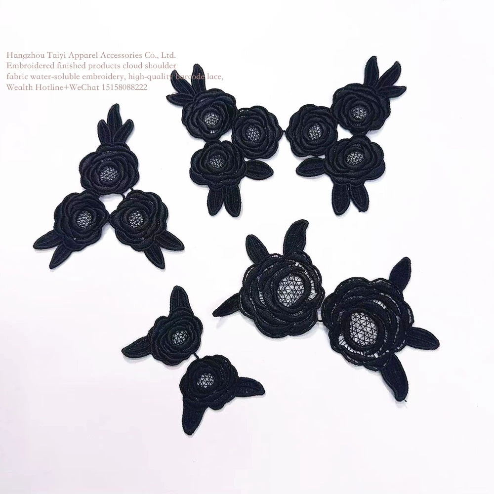 Черная вышивка трехмерная пара цветов кружева пион цветок diy ручной работы ювелирные аксессуары кружевные наклейки